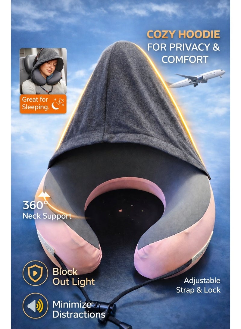 F.A.M.S Luxury Memory Foam Travel Neck Pillow with Privacy Hoodie – 360° Ergonomic Neck Support, Breathable & Machine Washable Cover for Flights, Car & Office - Image 2
